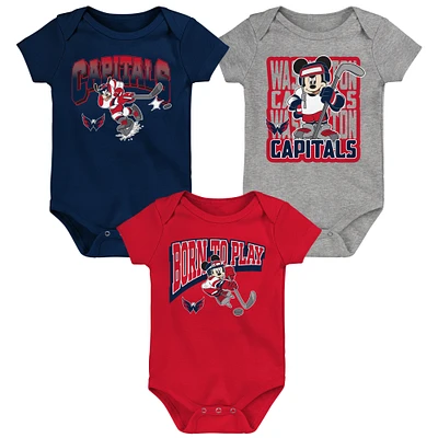 Infant Red/Navy/Heather Gray Washington Capitals Disney 3-Piece Bodysuit Set