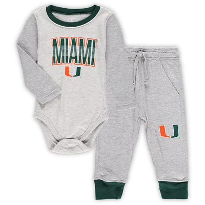 Infant Wes & Willy Heather Gray Miami Hurricanes Jie Long Sleeve Bodysuit Pants Set