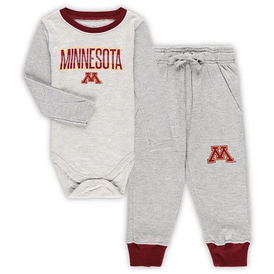 Infant Wes & Willy Heather Gray Minnesota Golden Gophers Jie Long Sleeve Bodysuit Pants Set