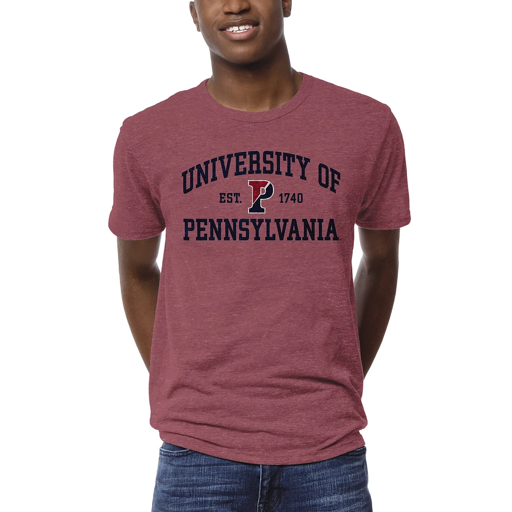 Men's League Collegiate Wear Heathered Red Pennsylvania Quakers 1274 Victory Falls T-Shirt