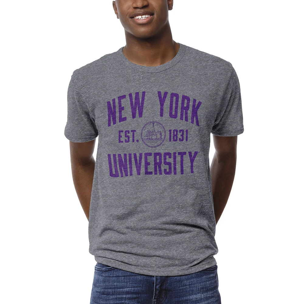 Men's League Collegiate Wear Heather Gray NYU Violets 1274 Victory Falls T-Shirt