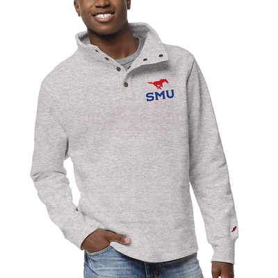 Men's League Collegiate Wear Ash SMU Mustangs 1636 Fleece Quarter Snap Up Pullover Sweatshirt