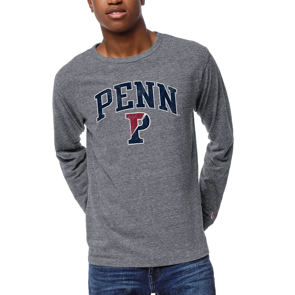 Men's League Collegiate Wear Heather Gray Pennsylvania Quakers 1965 Victory Falls Long Sleeve Tri-Blend T-Shirt