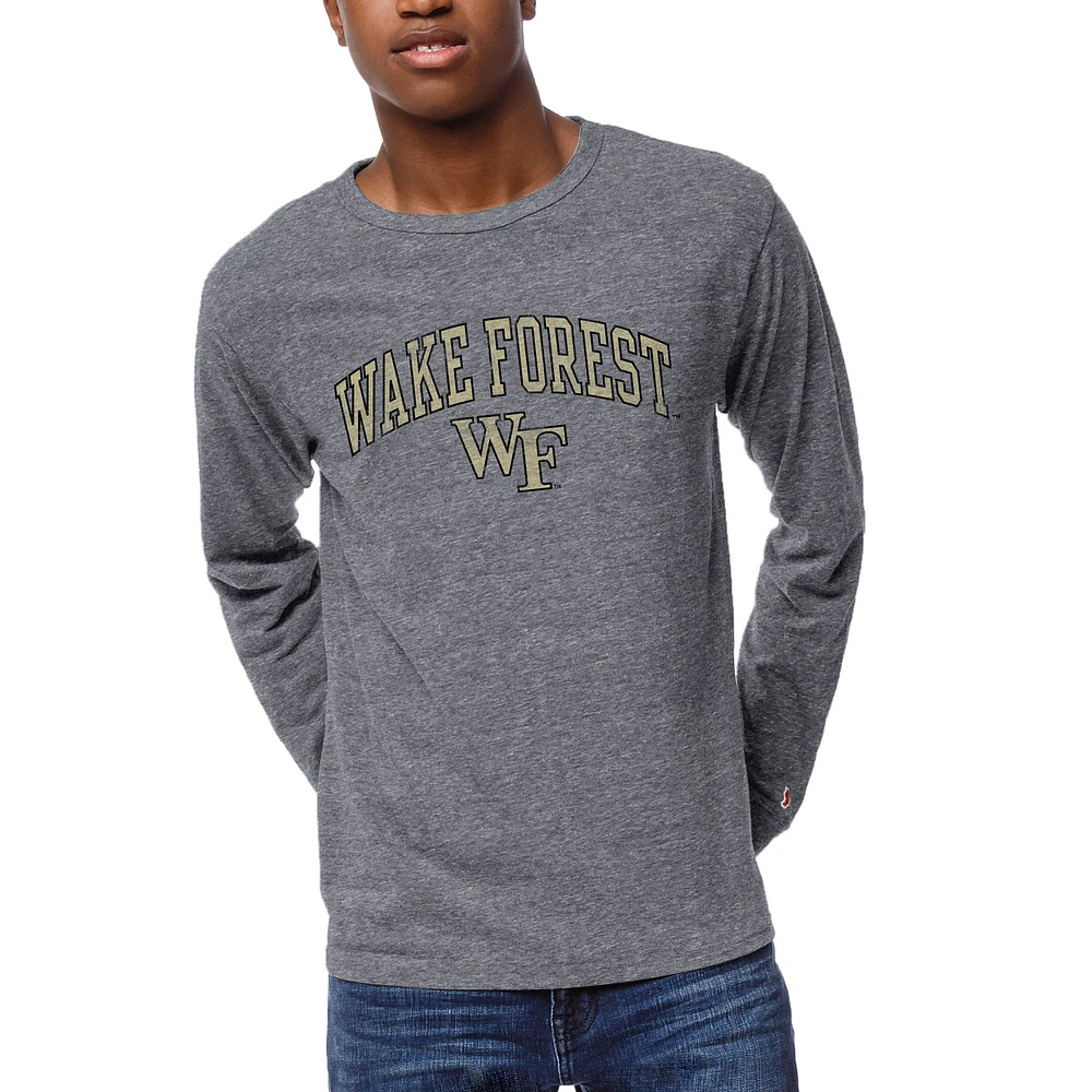 Men's League Collegiate Wear Heather Gray Wake Forest Demon Deacons 1965 Victory Falls Long Sleeve Tri-Blend T-Shirt