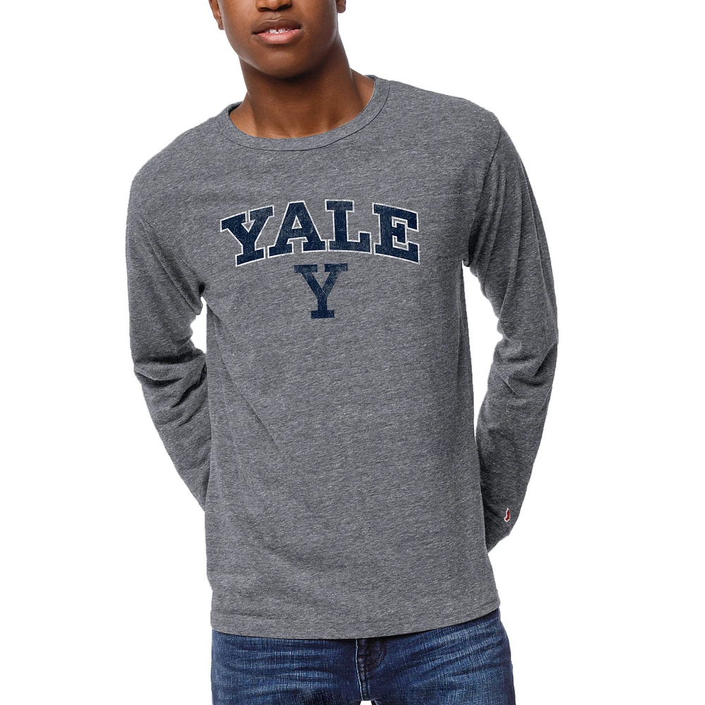 Men's League Collegiate Wear Heather Gray Yale Bulldogs 1965 Victory Falls Long Sleeve Tri-Blend T-Shirt