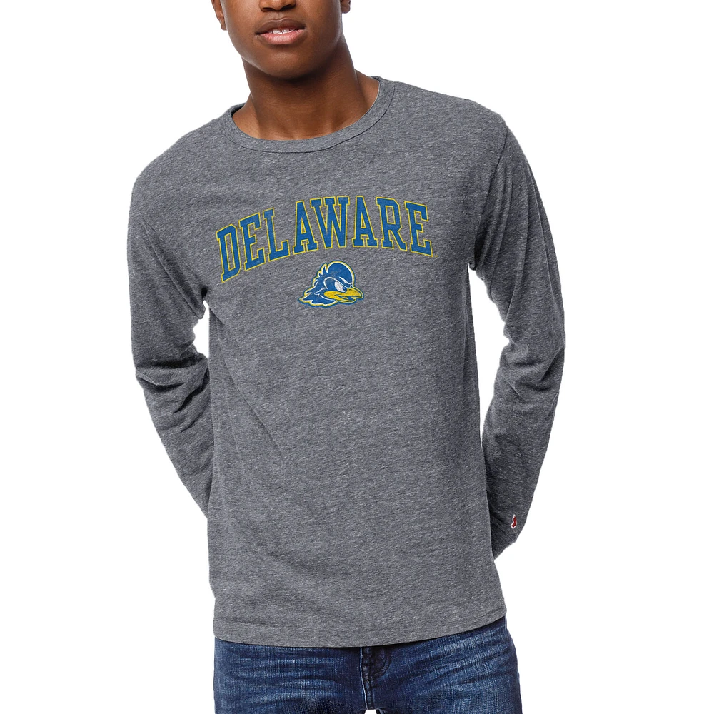 Men's League Collegiate Wear Heather Gray Delaware Fightin' Blue Hens 1965 Victory Falls Long Sleeve Tri-Blend T-Shirt