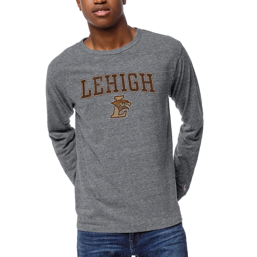 Men's League Collegiate Wear Heather Gray Lehigh Mountain Hawks 1965 Victory Falls Long Sleeve Tri-Blend T-Shirt
