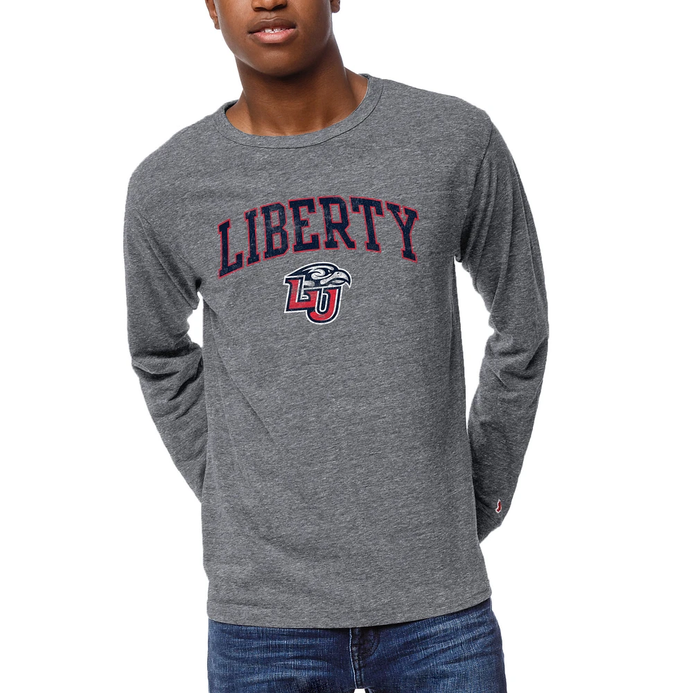 Men's League Collegiate Wear Heather Gray Liberty Flames 1965 Victory Falls Long Sleeve Tri-Blend T-Shirt