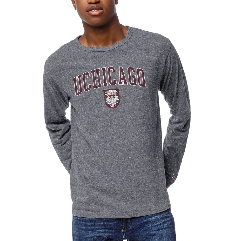 Men's League Collegiate Wear Heather Gray UChicago Maroons 1965 Victory Falls Long Sleeve Tri-Blend T-Shirt