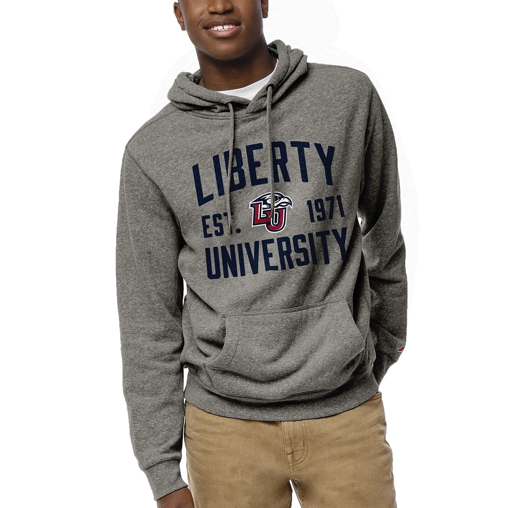 Men's League Collegiate Wear Heather Gray Liberty Flames Heritage Tri-Blend Pullover Hoodie