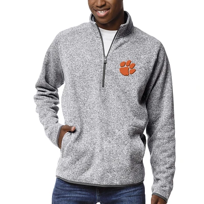 Men's League Collegiate Wear Heather Gray Clemson Tigers Saranac Raglan Quarter-Zip Jacket