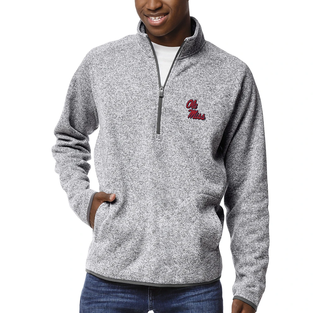 Men's League Collegiate Wear Heather Gray Ole Miss Rebels Saranac Raglan Quarter-Zip Jacket