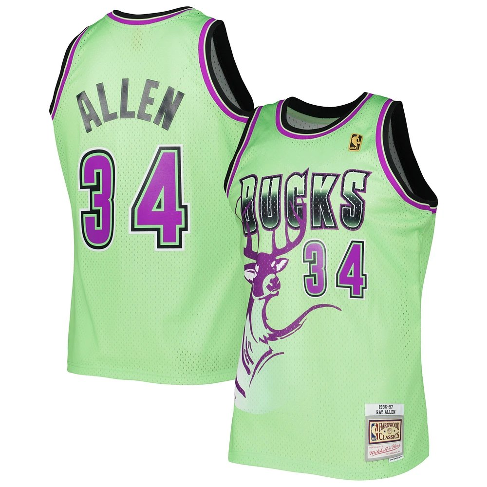 Men's Mitchell & Ness Ray Allen Green Milwaukee Bucks 1996-97 Hardwood Classics Reload 3.0 Swingman Jersey