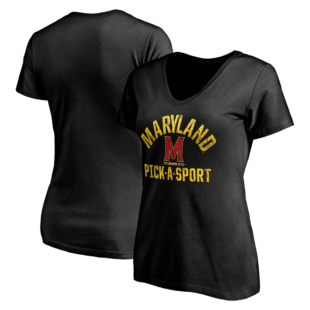 Women's Black Maryland Terrapins Pick-a-Sport Personalized Distressed V-Neck T-Shirt