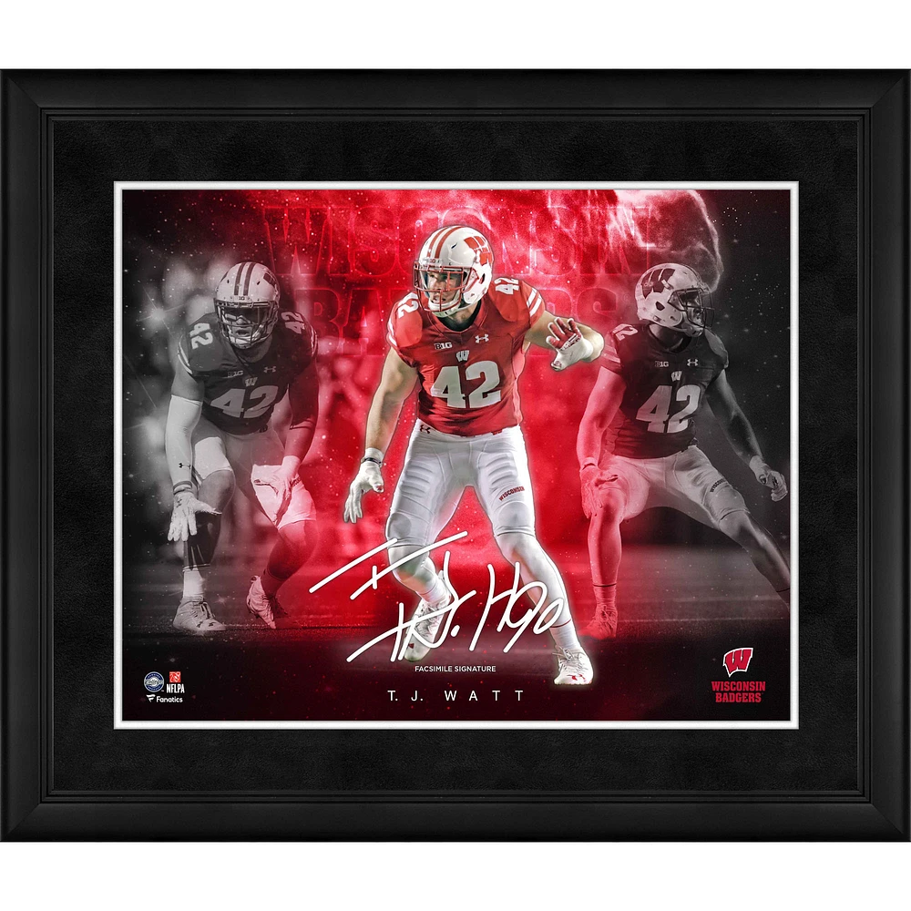 T.J. Watt Wisconsin Badgers Facsimile Signature Framed 16" x 20" Stars of the Game Collage