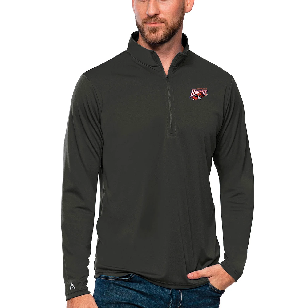 Men's Antigua Charcoal Buffalo Bandits Tribute Quarter-Zip Pullover Top