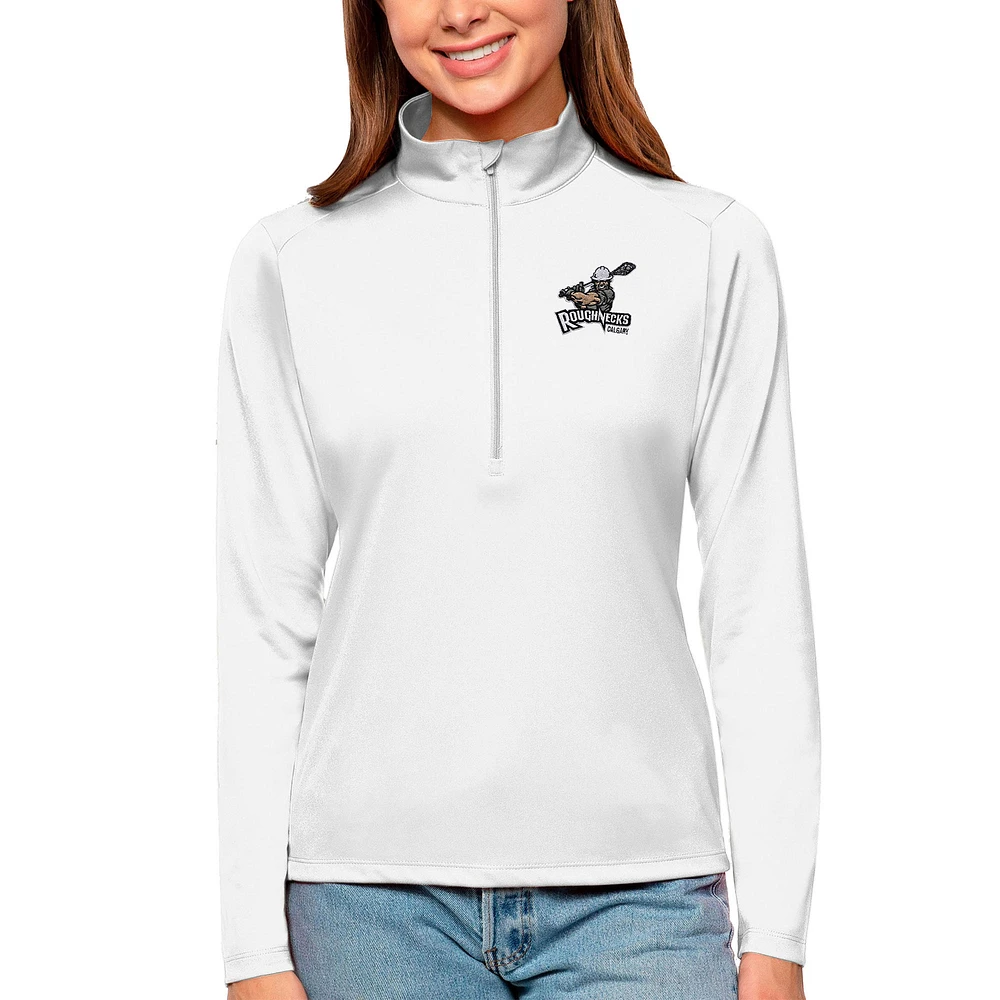 Women's Antigua White Calgary Roughnecks Tribute Quarter-Zip Pullover Top
