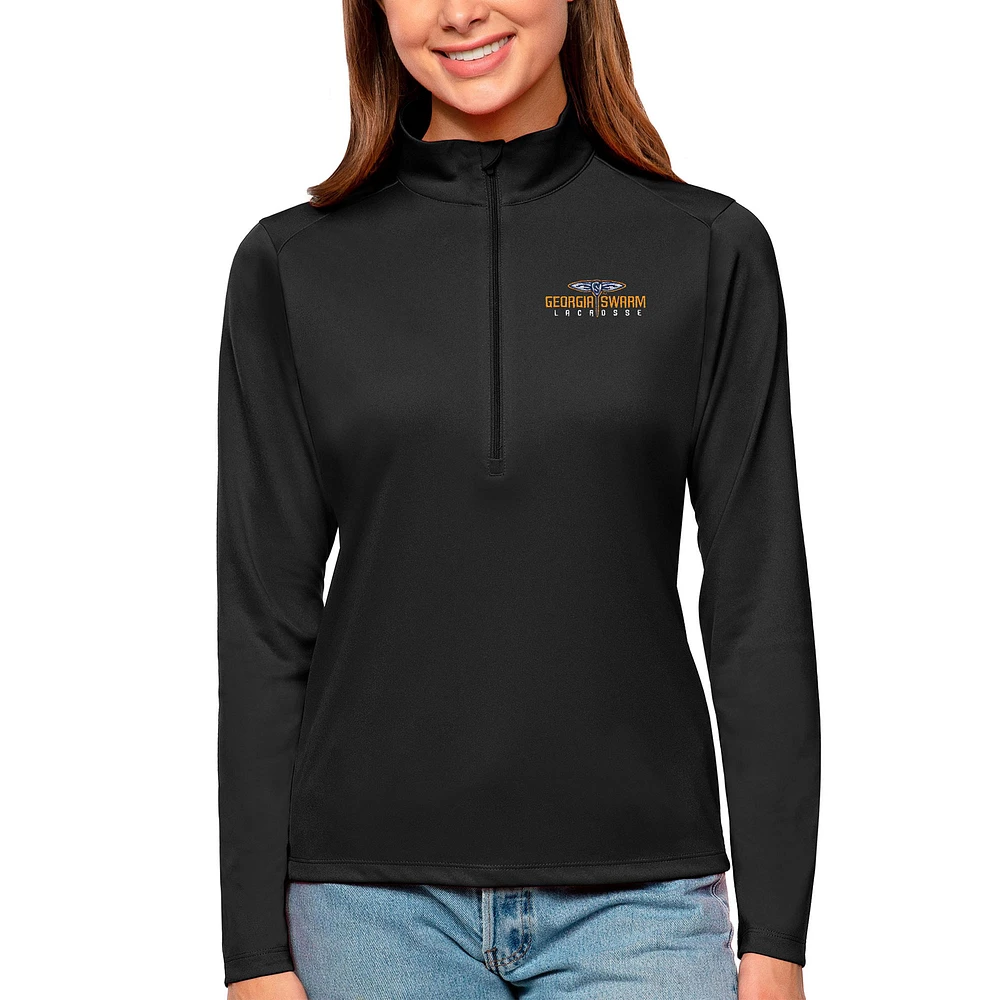 Women's Antigua Black Georgia Swarm Tribute Quarter-Zip Pullover Top