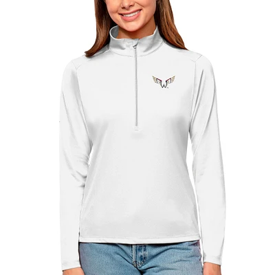 Women's Antigua White Philadelphia Wings Tribute Quarter-Zip Pullover Top