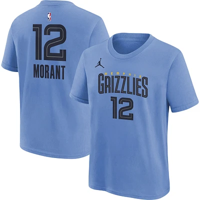 Youth Jordan Brand Ja Morant Light Blue Memphis Grizzlies Statement Edition Name & Number Player T-Shirt