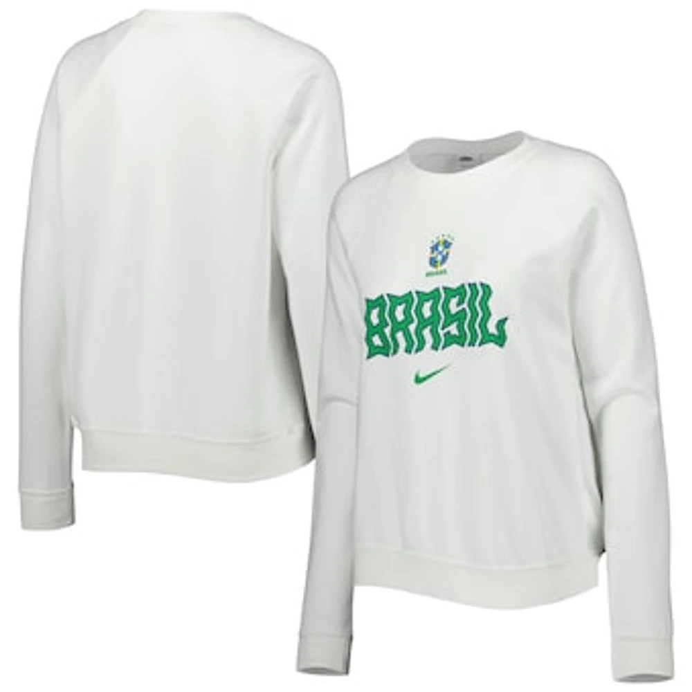 Women's Nike White Brazil National Team Lockup Varsity Tri-Blend Raglan Pullover Sweatshirt