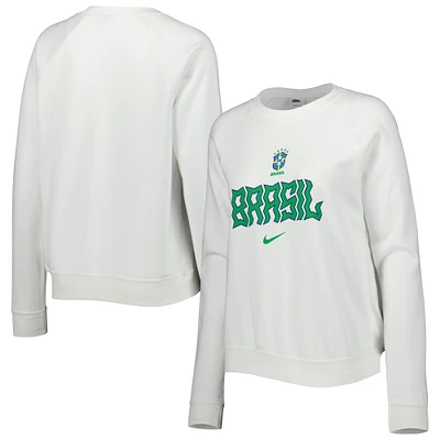Women's Nike White Brazil National Team Lockup Varsity Tri-Blend Raglan Pullover Sweatshirt