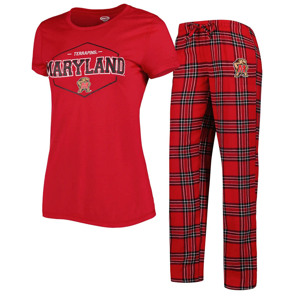 Women's Concepts Sport Red/Black Maryland Terrapins Badge Top & Flannel Pants Sleep Set