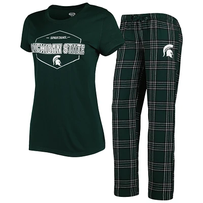 Women's Concepts Sport Green/Black Michigan State Spartans Badge Top & Flannel Pants Sleep Set