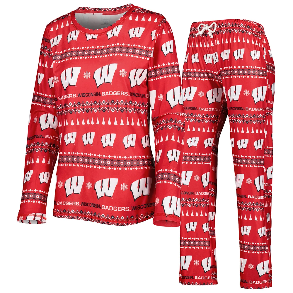 Women's Concepts Sport Red Wisconsin Badgers Flurry Ugly Sweater Long Sleeve Top & Pants Sleep Set