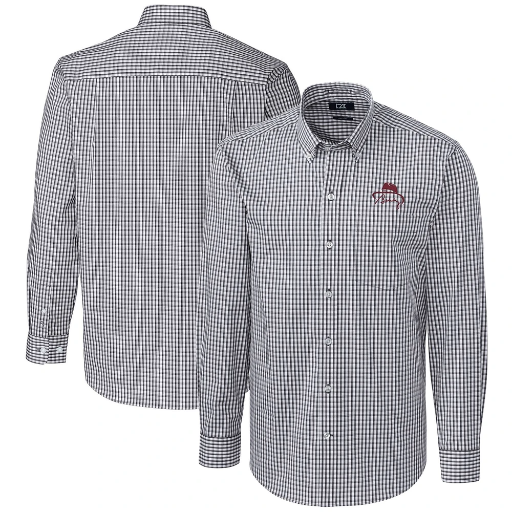 Men's Cutter & Buck Bobby Bowden Charcoal Florida State Seminoles Big & Tall Epic Easy Care Gingham Long Sleeve Button-Down Shirt