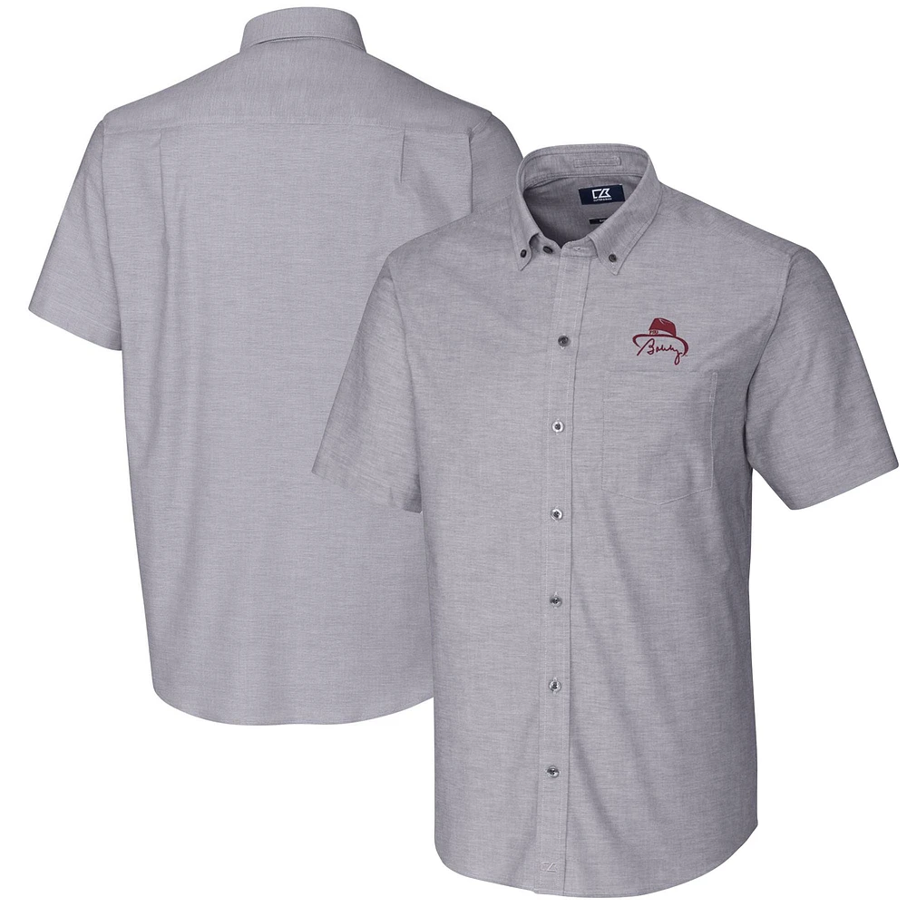 Men's Cutter & Buck Bobby Bowden Charcoal Florida State Seminoles Big & Tall Oxford Stretch Button-Down Short Sleeve Shirt