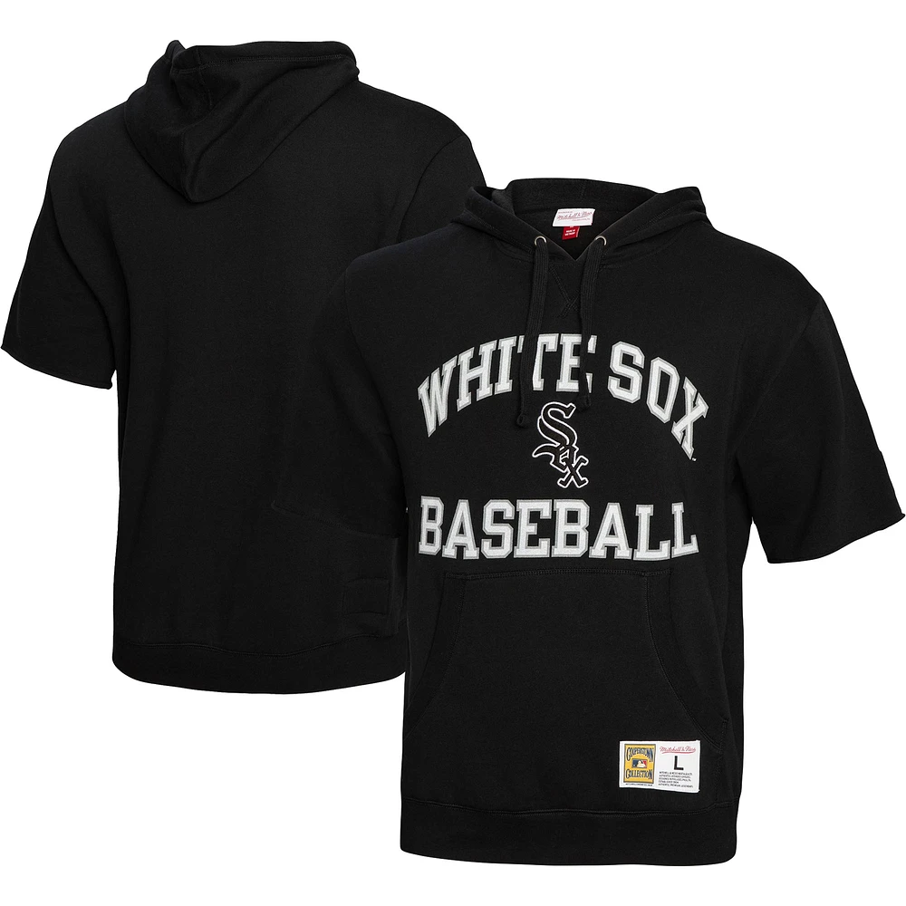 Men's Mitchell & Ness Black Chicago White Sox Cooperstown Collection Washed Fleece Pullover Short Sleeve Hoodie