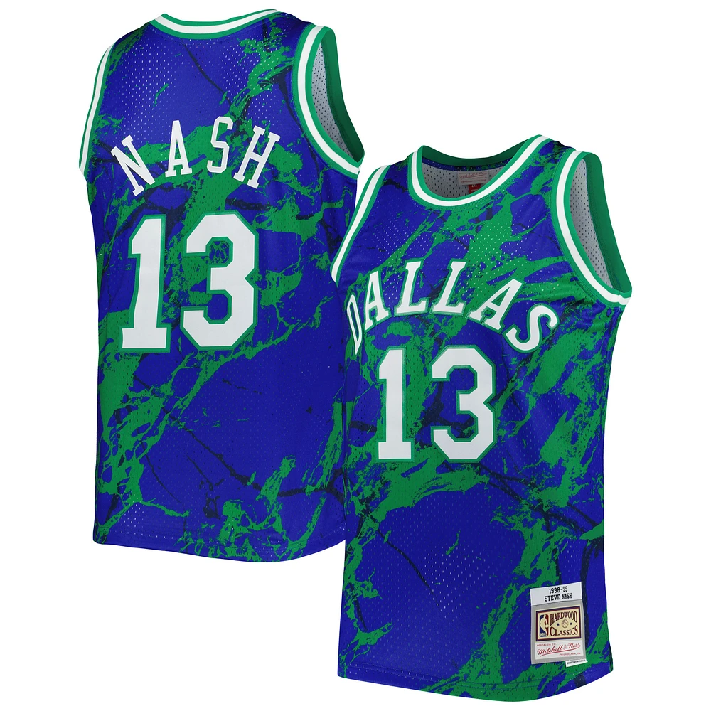 Men's Mitchell & Ness Steve Nash Blue Dallas Mavericks 1998/99 Hardwood Classics Marble Swingman Jersey