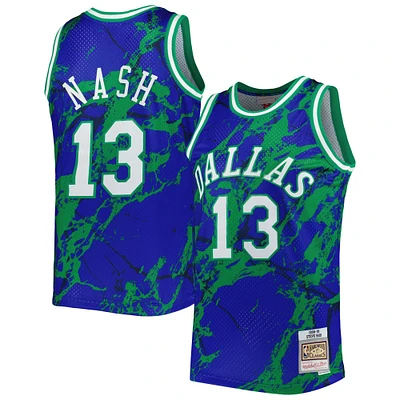 Men's Mitchell & Ness Steve Nash Blue Dallas Mavericks 1998/99 Hardwood Classics Marble Swingman Jersey