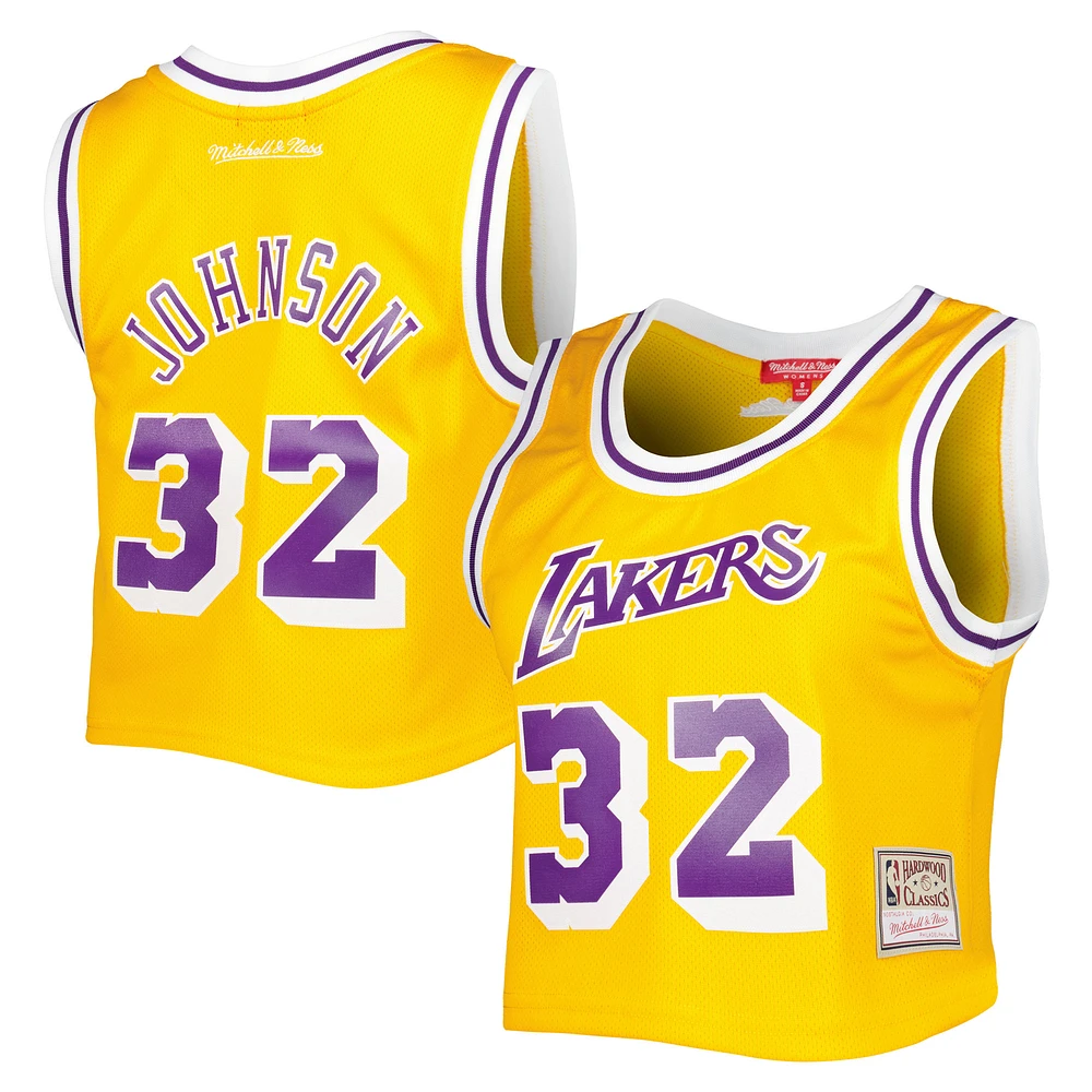 Women's Mitchell & Ness Magic Johnson Gold Los Angeles Lakers 1984 Hardwood Classics Crop Player Tank Top
