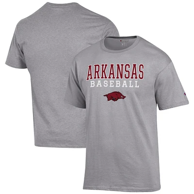 Men's Champion Gray Arkansas Razorbacks Baseball Stack T-Shirt