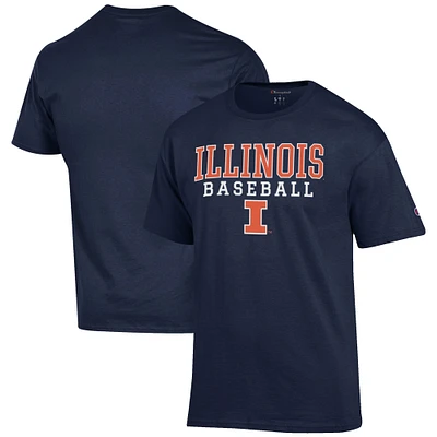 Men's Champion Navy Illinois Fighting Illini Baseball Stack T-Shirt
