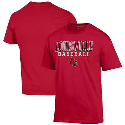 Men's Champion Red Louisville Cardinals Baseball Stack T-Shirt