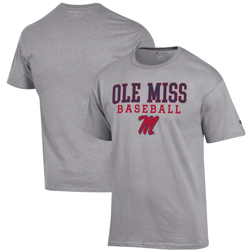 Men's Champion Gray Ole Miss Rebels Baseball Stack T-Shirt