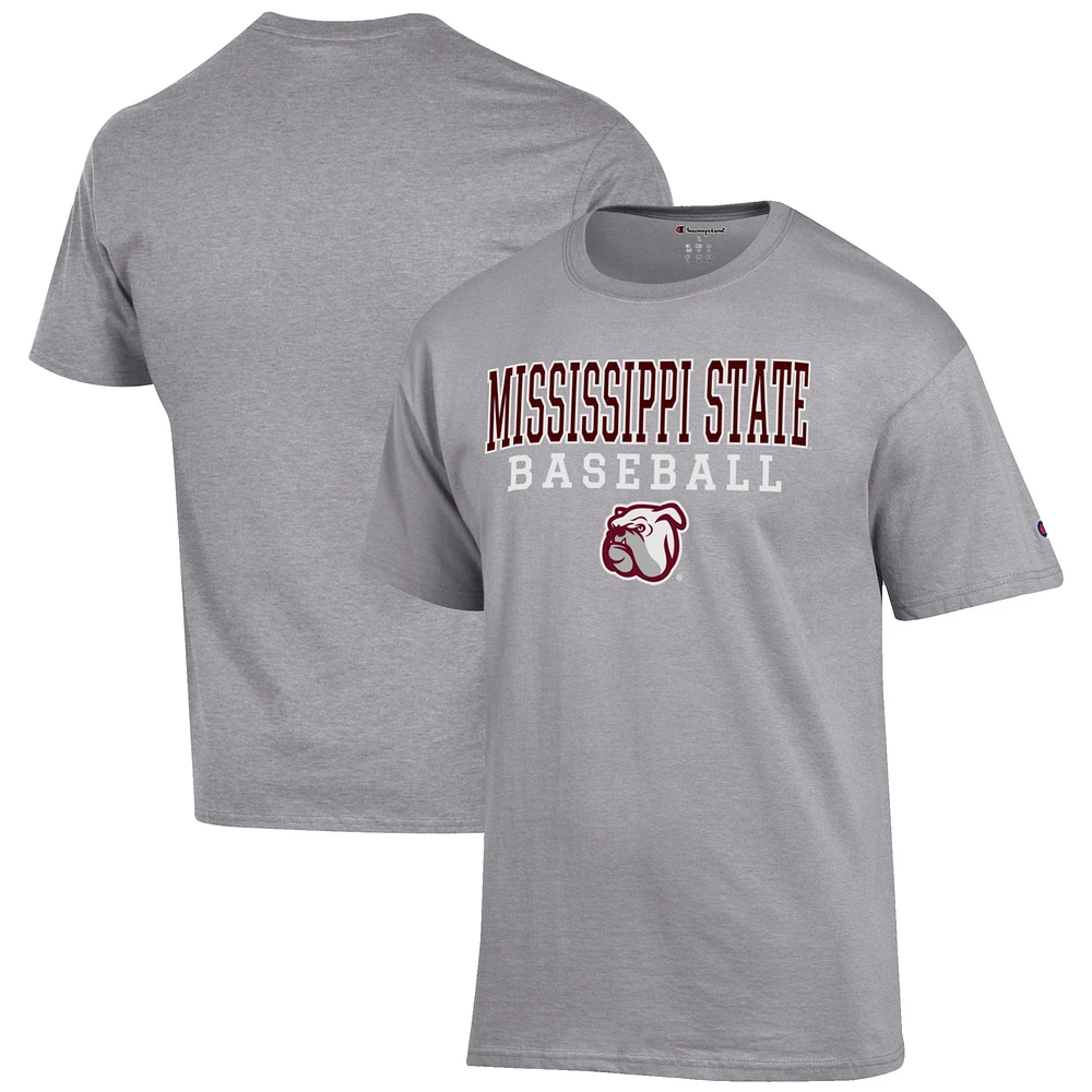 Men's Champion Gray Mississippi State Bulldogs Baseball Stack T-Shirt
