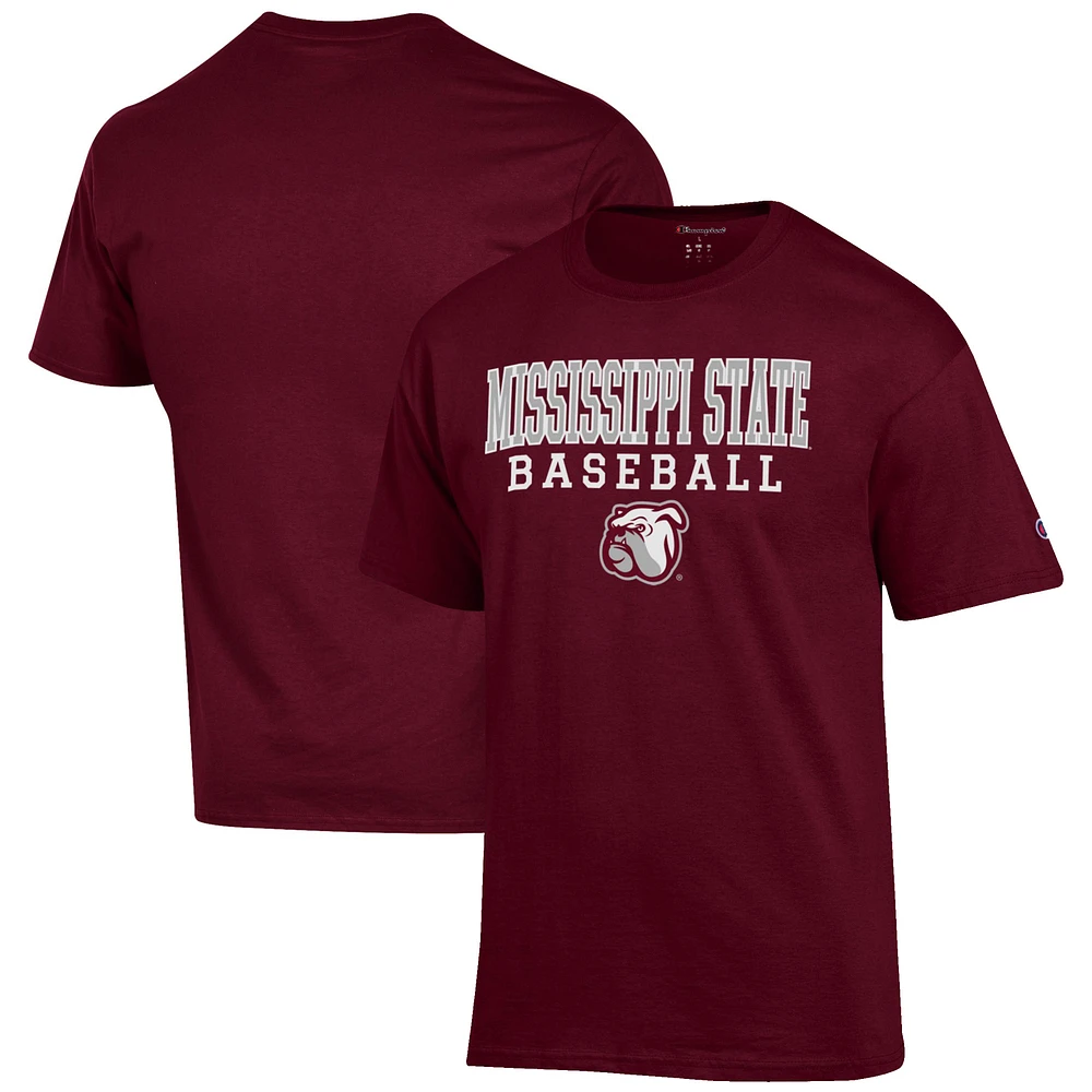 Men's Champion Maroon Mississippi State Bulldogs Baseball Stack T-Shirt