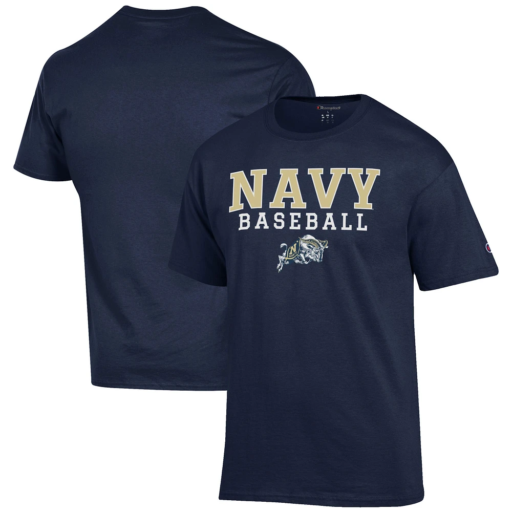 Men's Champion Navy Midshipmen Baseball Stack T-Shirt