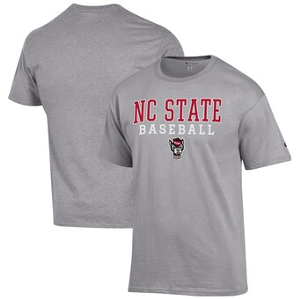 Men's Champion Gray NC State Wolfpack Baseball Stack T-Shirt