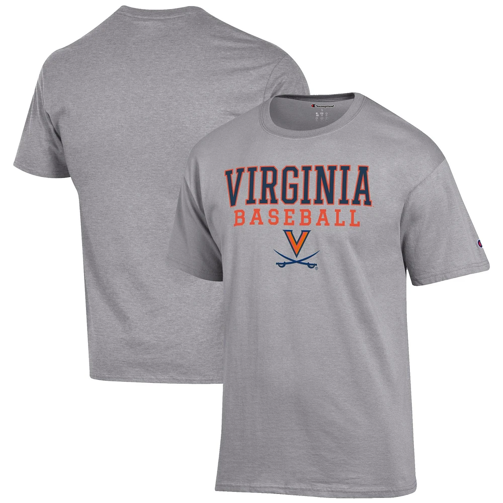 Men's Champion Gray Virginia Cavaliers Baseball Stack T-Shirt