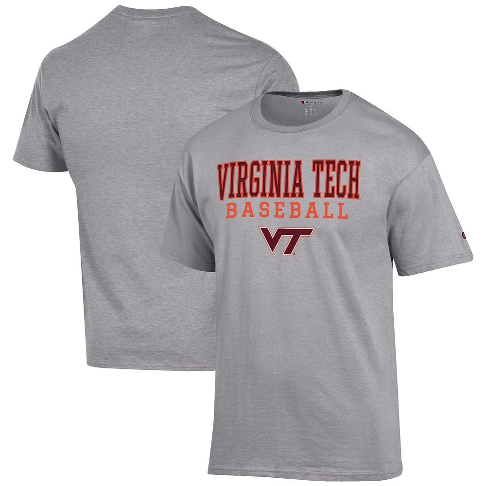 Men's Champion Gray Virginia Tech Hokies Baseball Stack T-Shirt