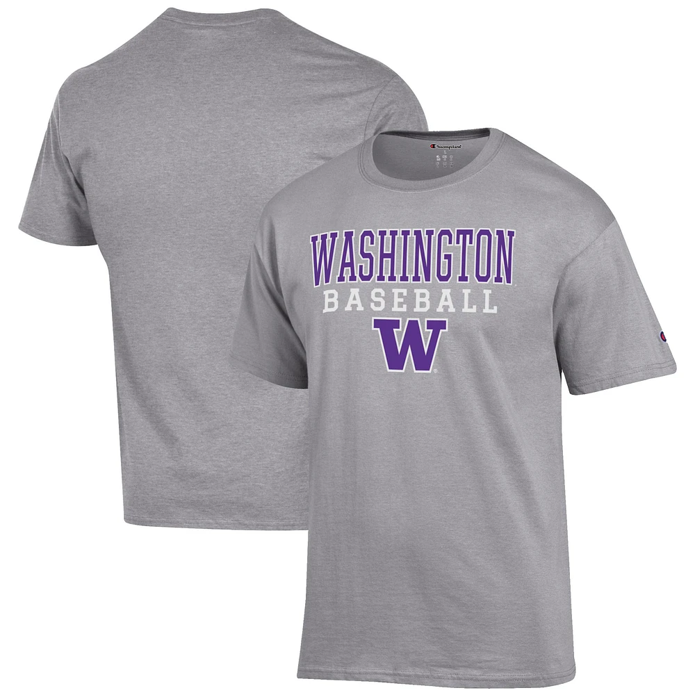 Men's Champion Gray Washington Huskies Baseball Stack T-Shirt