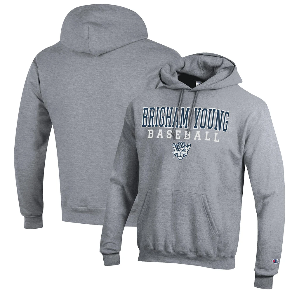 Men's Champion Gray BYU Cougars Baseball Stack Pullover Hoodie