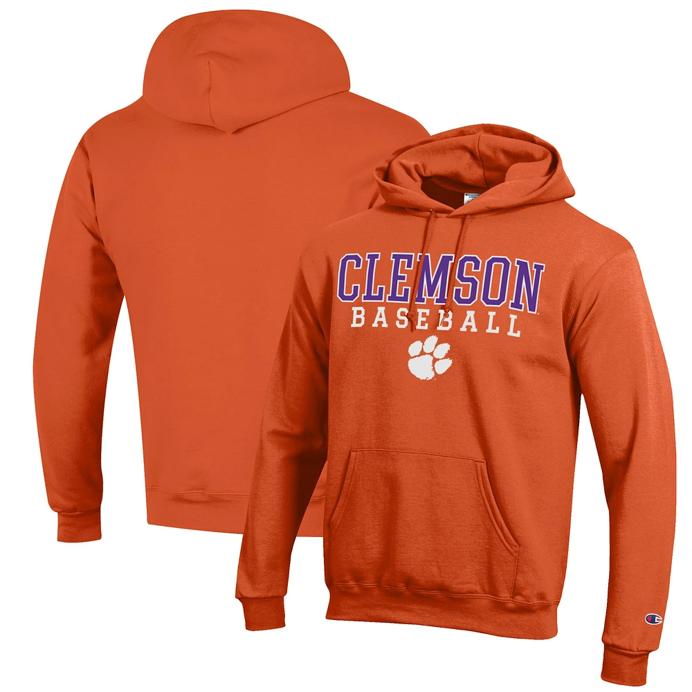Men's Champion Orange Clemson Tigers Baseball Stack Pullover Hoodie