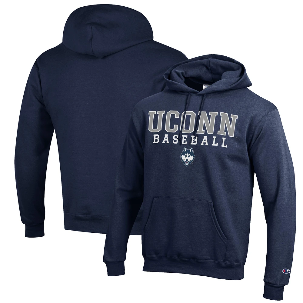 Men's Champion Navy UConn Huskies Baseball Stack Pullover Hoodie