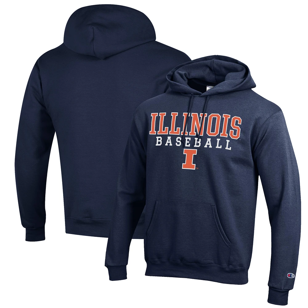 Men's Champion Navy Illinois Fighting Illini Baseball Stack Pullover Hoodie